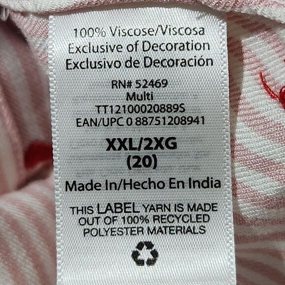 Time And tru Shirt For Women Size XXL Pink Striped Embroidered Hearts - Picture 8 of 12